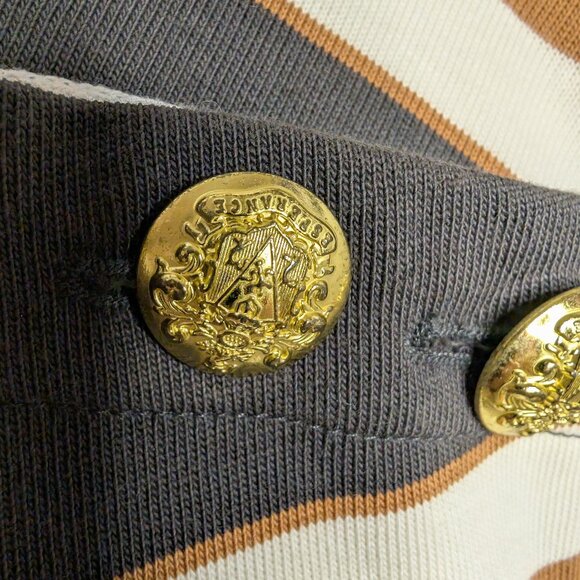 Veronica Beard Bertie Layered Top L - Charcoal/Tan/White Stripes, Gold Buttons - Picture 5 of 12